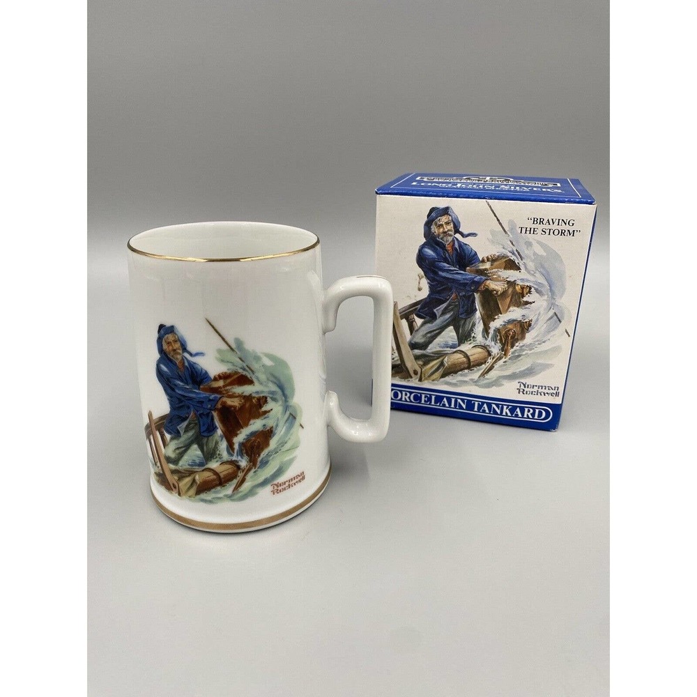 VTG Long John Silvers Norman Rockwell Braving The Storm Porcelain Tankard